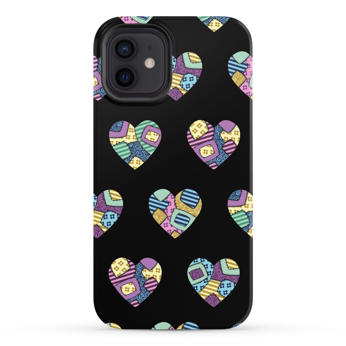 iPhone 12 StrongFit patchwork heart pattern by Laura Nagel