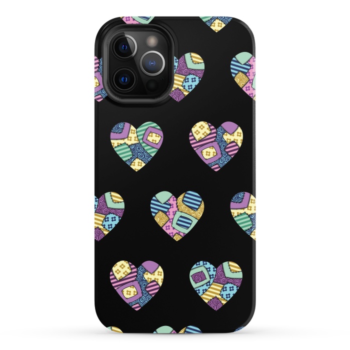 iPhone 12 Pro StrongFit patchwork heart pattern by Laura Nagel