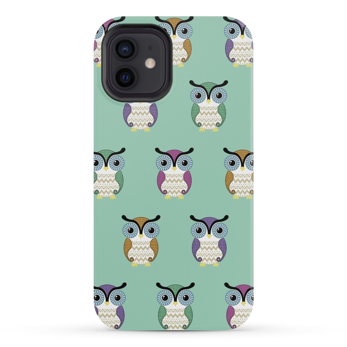 iPhone 12 mini StrongFit owl pattern by Laura Nagel