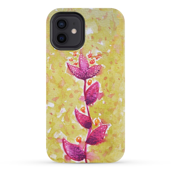 iPhone 12 mini StrongFit Abstract Watercolor Flower In Purple And Green by Boriana Giormova