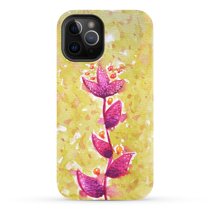 iPhone 12 Pro StrongFit Abstract Watercolor Flower In Purple And Green by Boriana Giormova