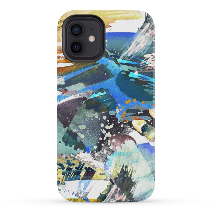 iPhone 12 mini StrongFit Abstract watercolor splatter and brushstrokes by Oana 