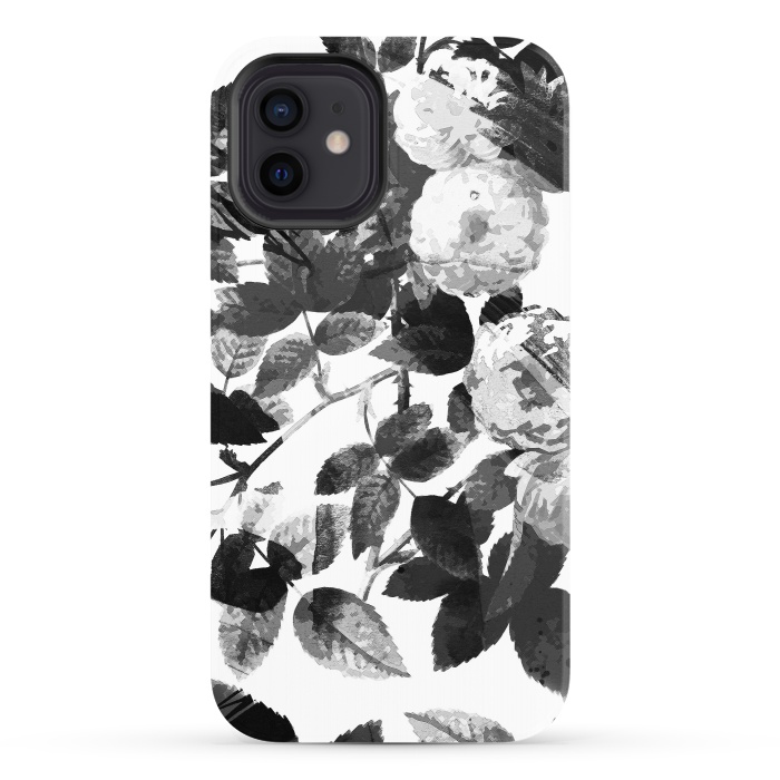 iPhone 12 StrongFit Black and white ink roses by Oana 