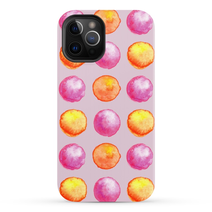iPhone 12 Pro StrongFit Juicy Watercolor Pink And Orange Spheres Pattern by Boriana Giormova