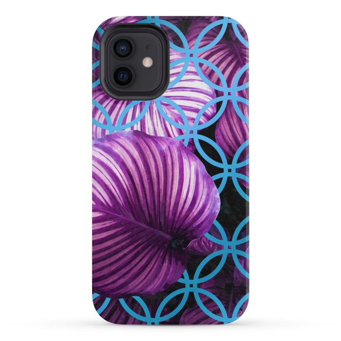 iPhone 12 mini StrongFit Purple Leaves Blue Geometric by Alemi