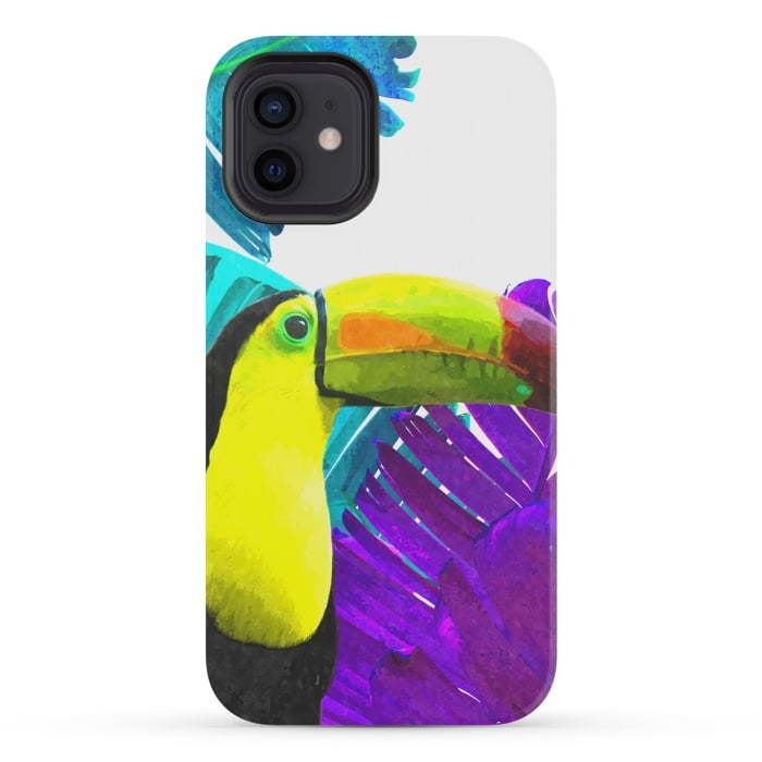 iPhone 12 mini StrongFit Tropical Toucan Palm Leaves by Alemi