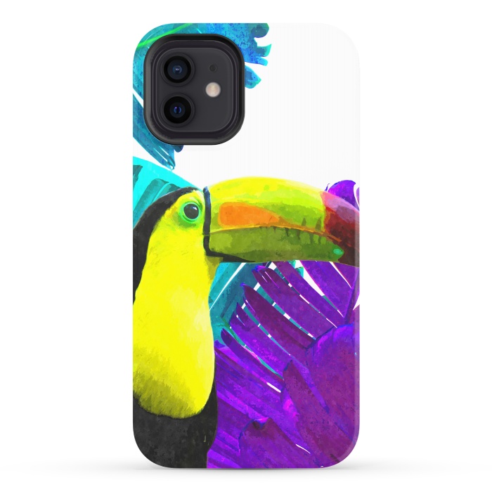 iPhone 12 StrongFit Tropical Toucan Palm Leaves by Alemi