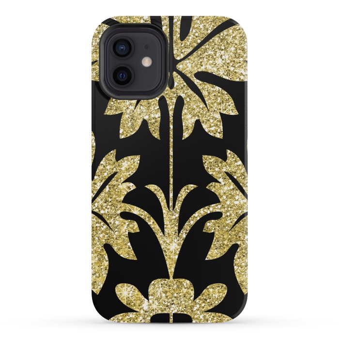 iPhone 12 mini StrongFit Gold Glitter Black Background by Alemi