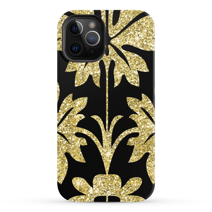 iPhone 12 Pro StrongFit Gold Glitter Black Background by Alemi