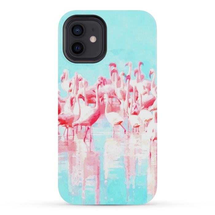 iPhone 12 mini StrongFit Flamingos Tropical Illustration by Alemi