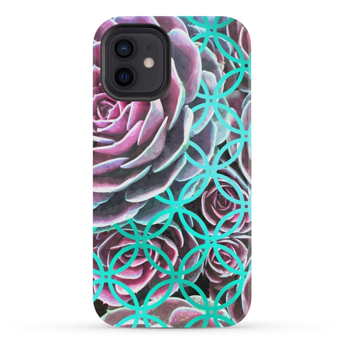 iPhone 12 mini StrongFit Purple Cactus Turquoise Circle by Alemi