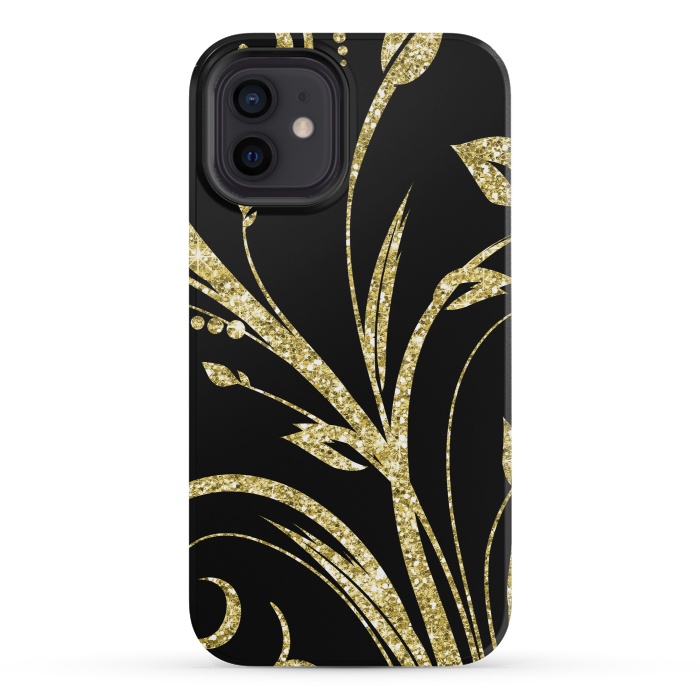 iPhone 12 mini StrongFit Black Gold and Glitter Pattern by Alemi