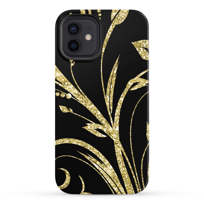 iPhone 12 StrongFit Black Gold and Glitter Pattern by Alemi
