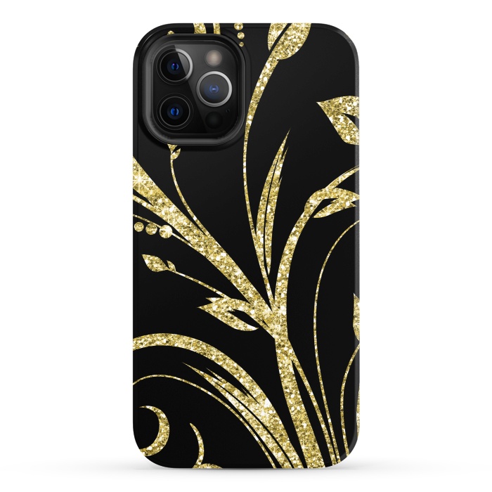 iPhone 12 Pro StrongFit Black Gold and Glitter Pattern by Alemi