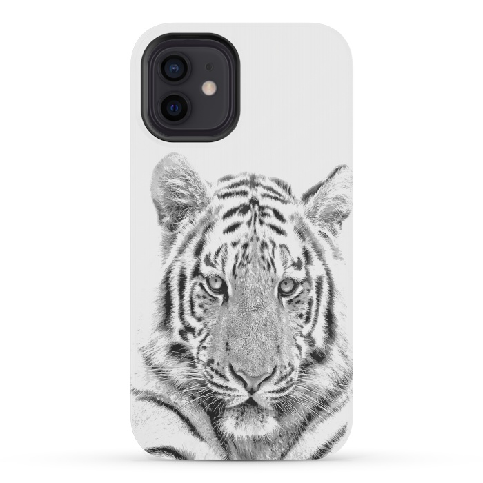 iPhone 12 mini StrongFit Black and White Tiger by Alemi