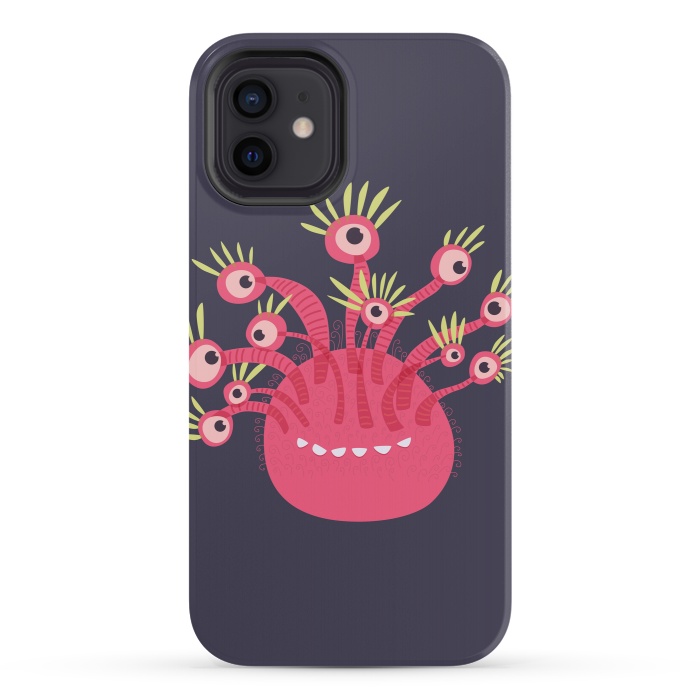 iPhone 12 StrongFit Funny Pink Monster With Eleven Eyes by Boriana Giormova