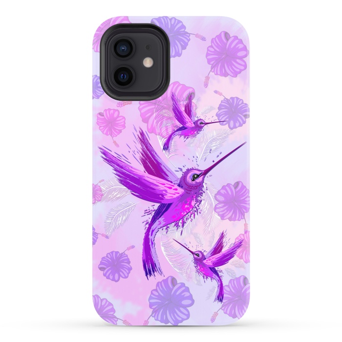 iPhone 12 StrongFit Hummingbird Spirit Purple Watercolor  by BluedarkArt
