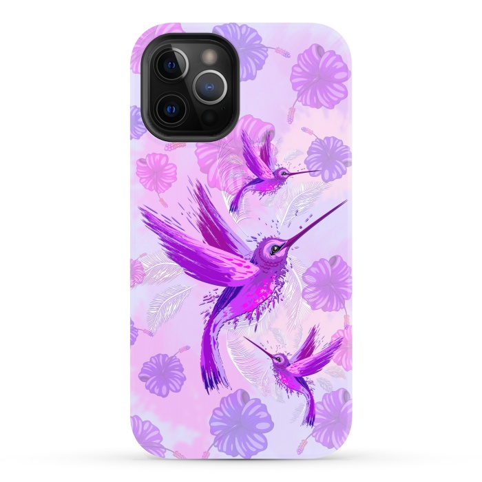iPhone 12 Pro StrongFit Hummingbird Spirit Purple Watercolor  by BluedarkArt