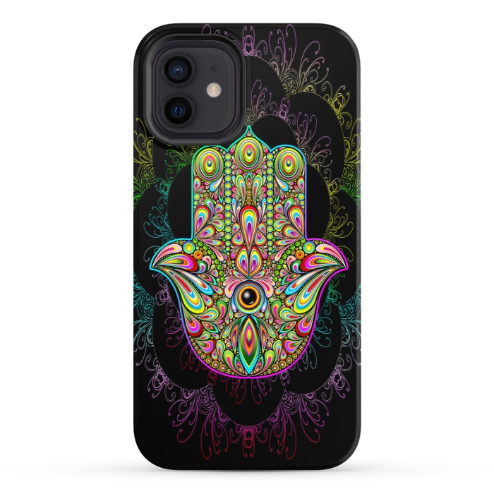 iPhone 12 StrongFit Hamsa Hand Psychedelic Amulet  by BluedarkArt