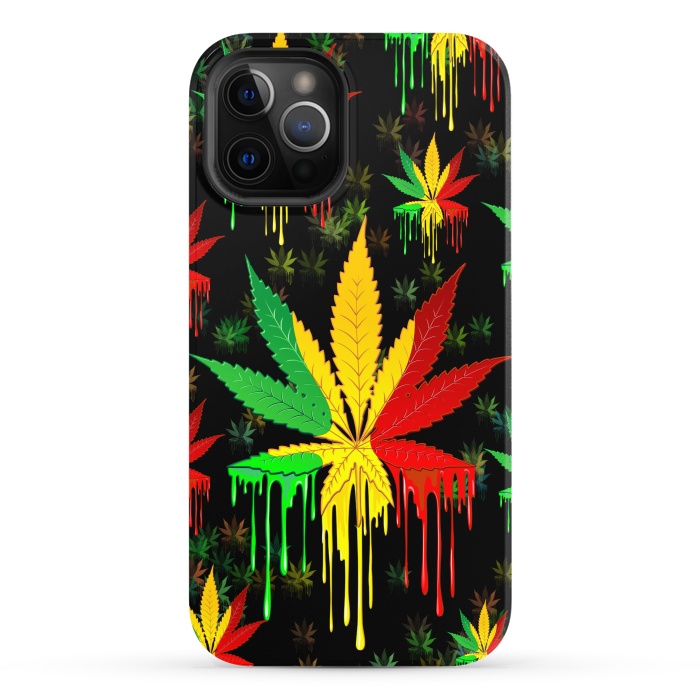iPhone 12 Pro StrongFit Marijuana Leaf Rasta Colors Dripping Paint by BluedarkArt