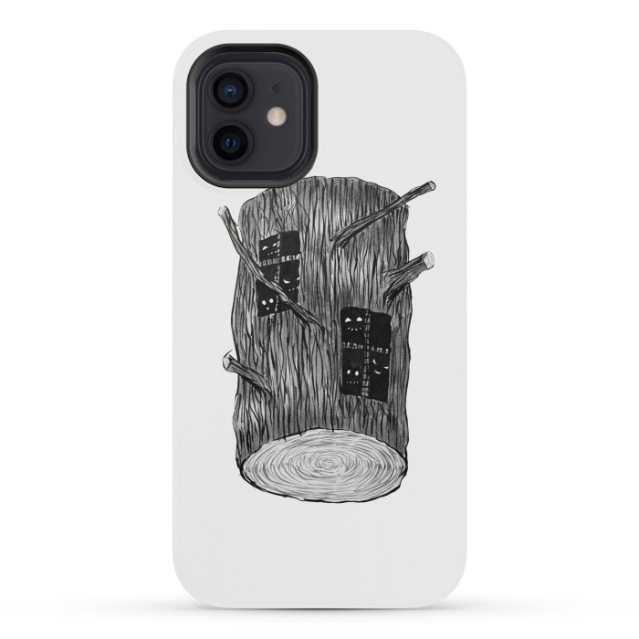 iPhone 12 mini StrongFit Tree Log With Mysterious Forest Creatures by Boriana Giormova