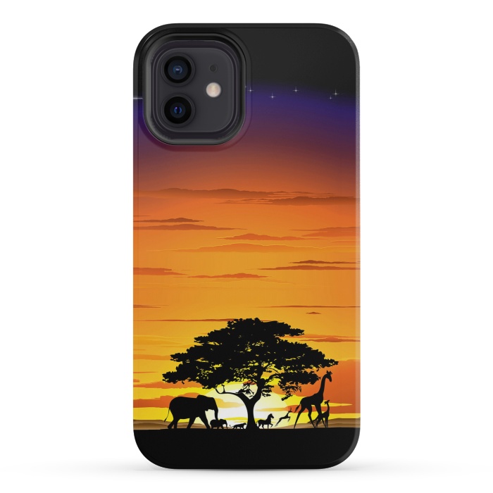 iPhone 12 mini StrongFit Wild Animals on African Savanna Sunset  by BluedarkArt