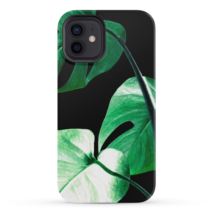 iPhone 12 mini StrongFit Green Monstera Leaves by Alemi