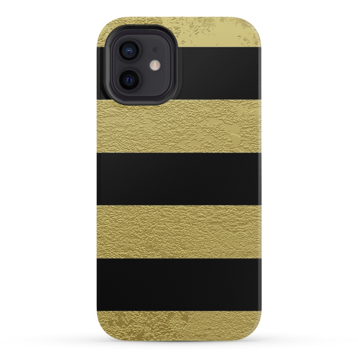 iPhone 12 mini StrongFit Black and Gold Stripes by Alemi