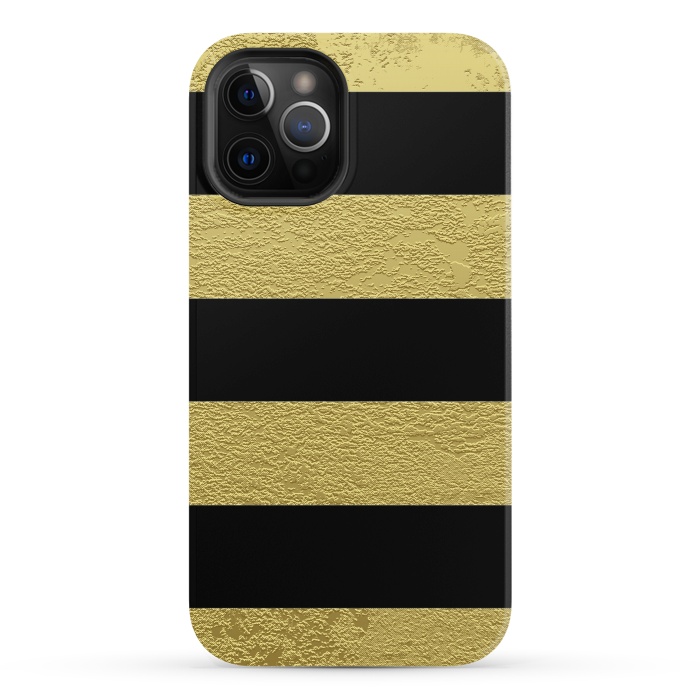 iPhone 12 Pro StrongFit Black and Gold Stripes by Alemi