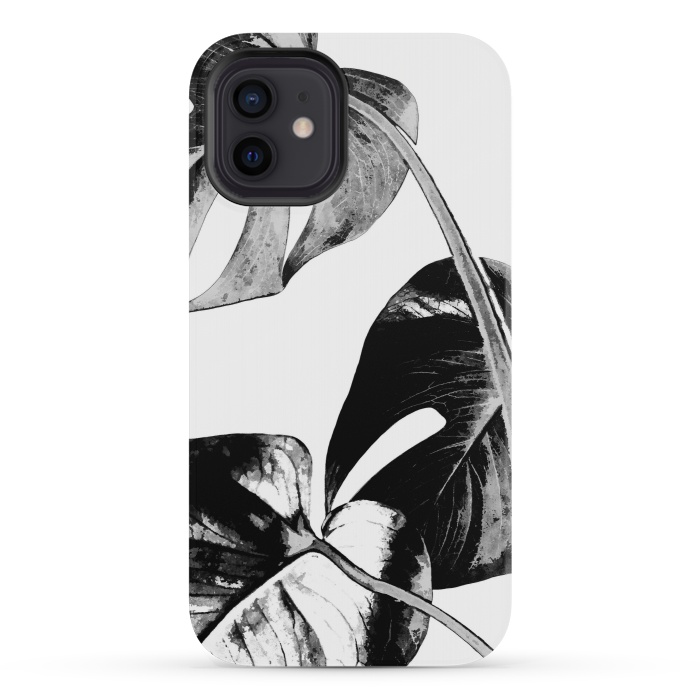 iPhone 12 mini StrongFit Black Monstera Leaves by Alemi