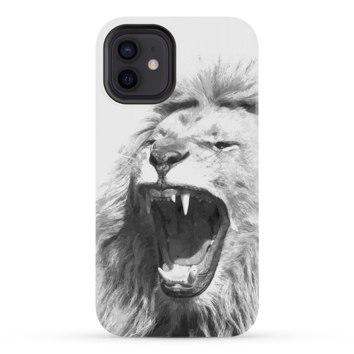 iPhone 12 mini StrongFit Black and White Fierce Lion by Alemi