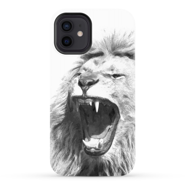iPhone 12 StrongFit Black and White Fierce Lion by Alemi