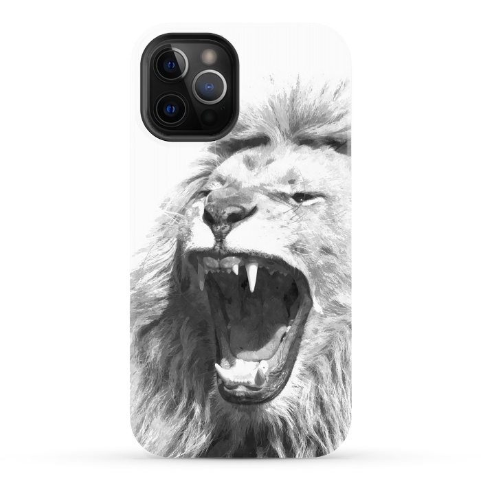 iPhone 12 Pro StrongFit Black and White Fierce Lion by Alemi