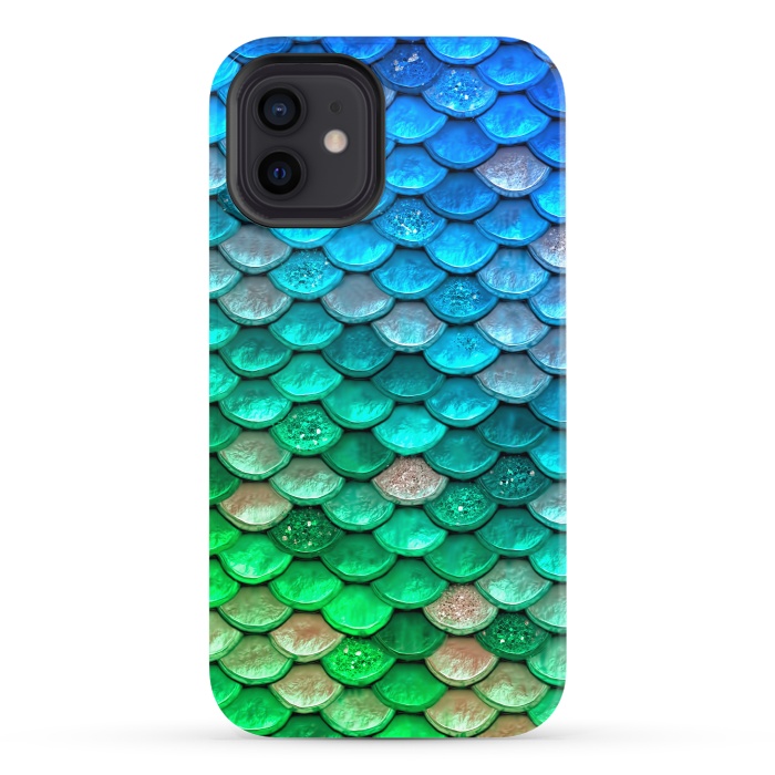iPhone 12 StrongFit Green & Blue Glitter Mermaid Scales by  Utart