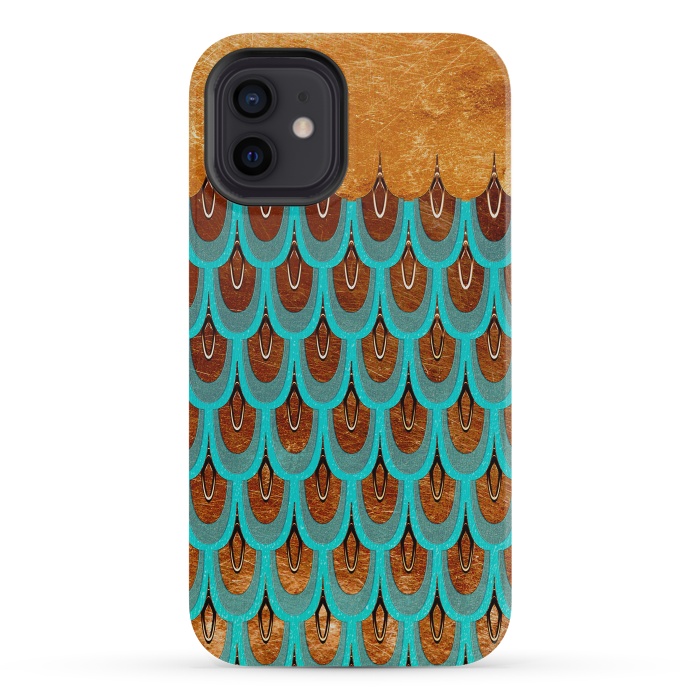 iPhone 12 mini StrongFit Copper & Teal Gold Mermaid Scales by  Utart