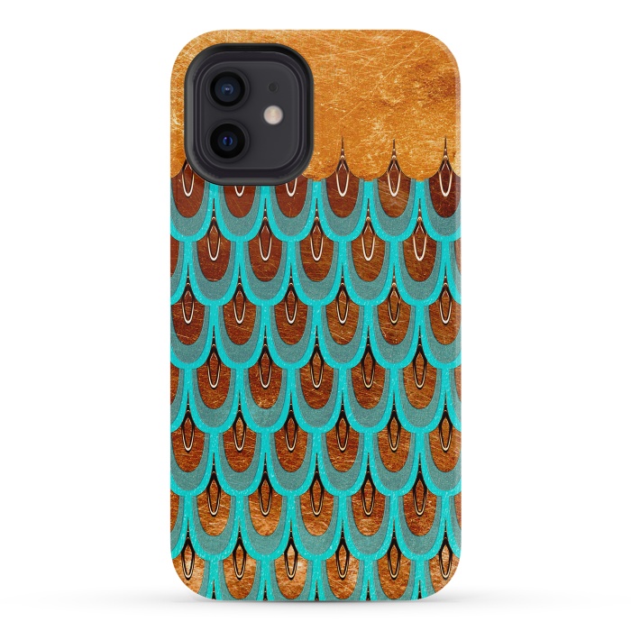 iPhone 12 StrongFit Copper & Teal Gold Mermaid Scales by  Utart