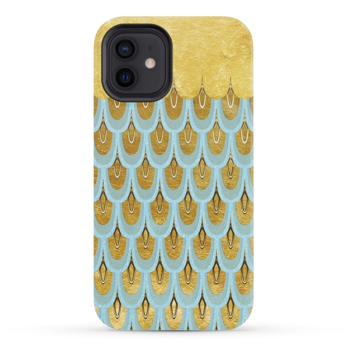 iPhone 12 mini StrongFit Elegant Light Aqua & Gold Mermaid Scales by  Utart