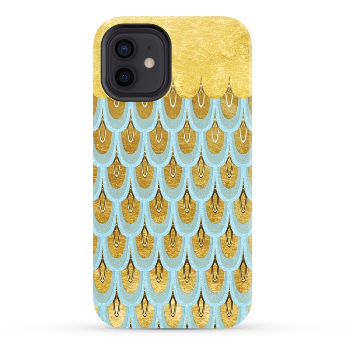 iPhone 12 StrongFit Elegant Light Aqua & Gold Mermaid Scales by  Utart