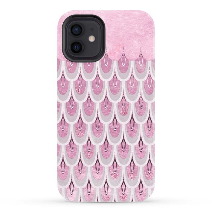 iPhone 12 StrongFit Multicolor Pink & Silver Gray Mermaid Scales by  Utart