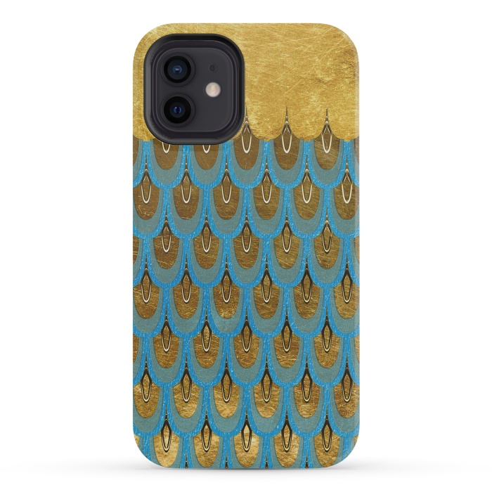iPhone 12 mini StrongFit Multicolor Teal & Gold Mermaid Scales by  Utart