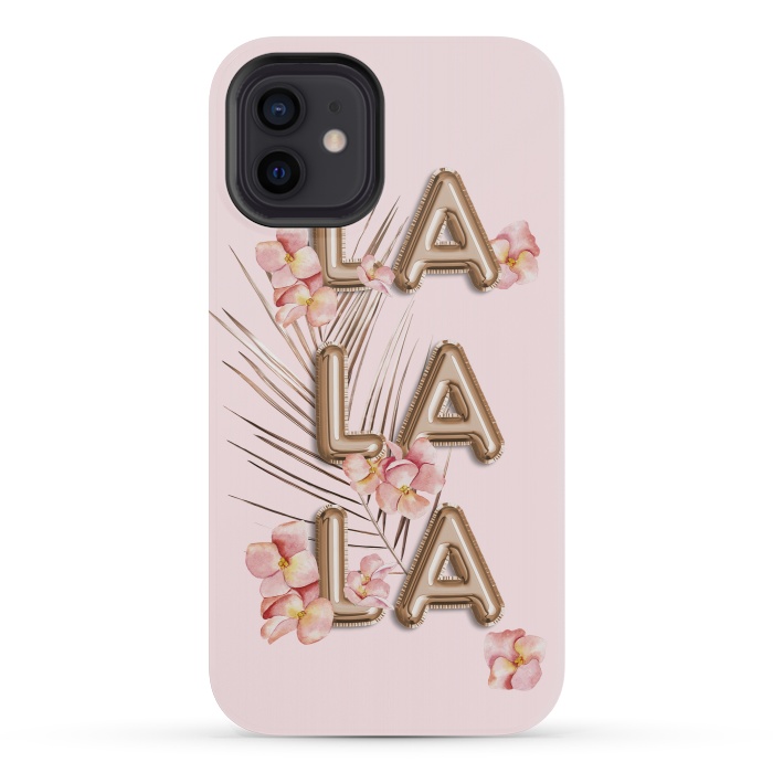 iPhone 12 mini StrongFit LA LA LA - Fun Shiny Rose Gold Girly Flower Typography  by  Utart