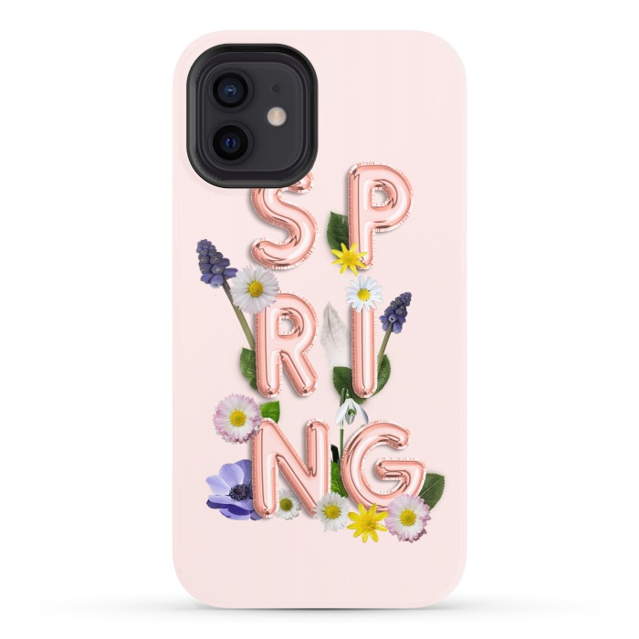 iPhone 12 StrongFit SPRING - Flower Shiny Rose Gold Girly Flower Typography  by  Utart
