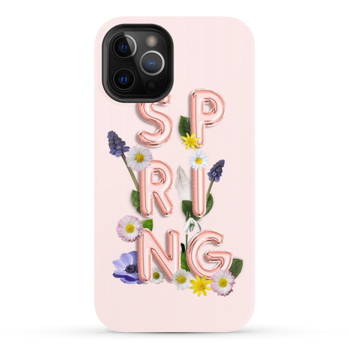 iPhone 12 Pro StrongFit SPRING - Flower Shiny Rose Gold Girly Flower Typography  by  Utart