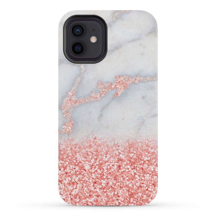 iPhone 12 mini StrongFit Sparkly Pink Rose Gold Glitter Ombre Bohemian Marble by  Utart