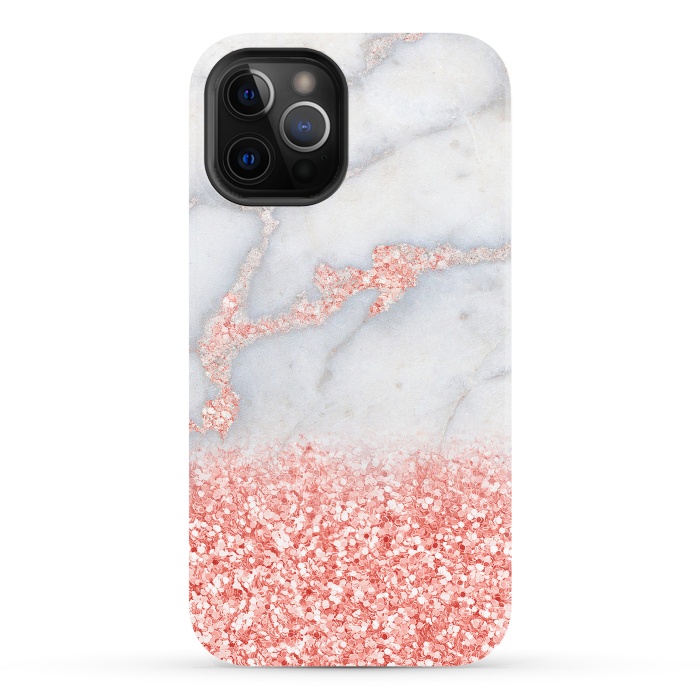 iPhone 12 Pro StrongFit Sparkly Pink Rose Gold Glitter Ombre Bohemian Marble by  Utart