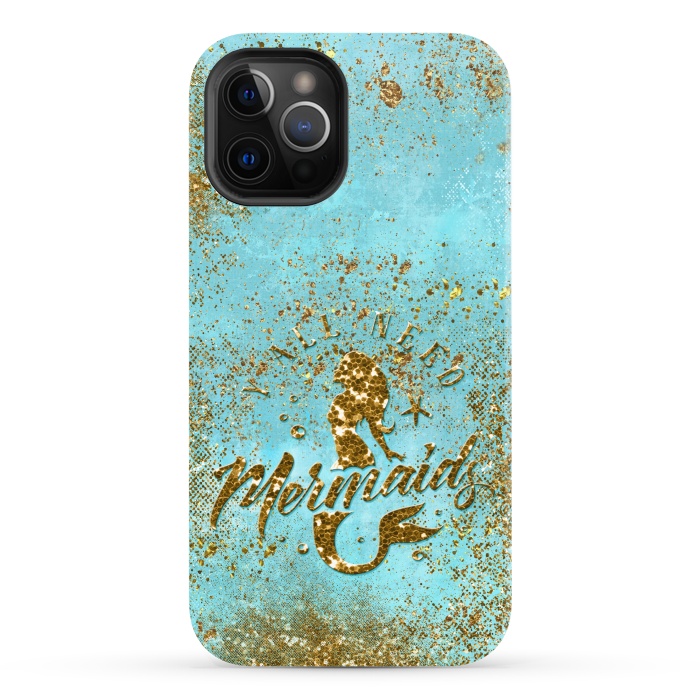 iPhone 12 Pro StrongFit We all need mermaids - Teal and Gold Glitter Typography  by  Utart