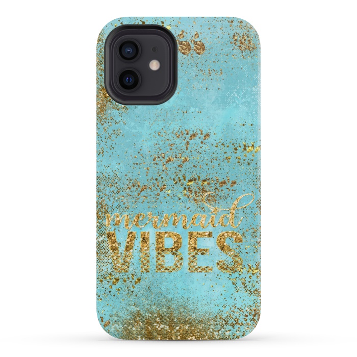 iPhone 12 mini StrongFit Mermaid Vibes - Teal & Gold Glitter Typography by  Utart