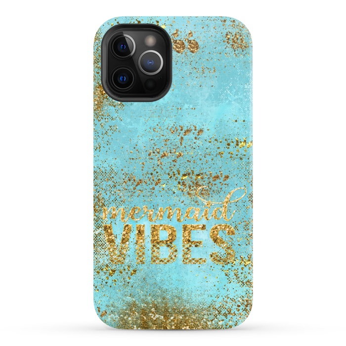 iPhone 12 Pro StrongFit Mermaid Vibes - Teal & Gold Glitter Typography by  Utart