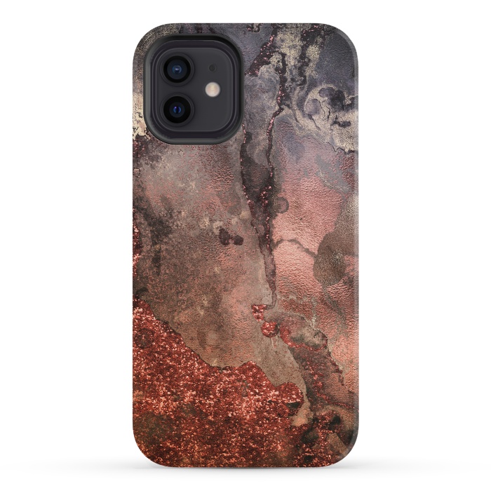 iPhone 12 mini StrongFit Copper Glitter and Ink Marble by  Utart