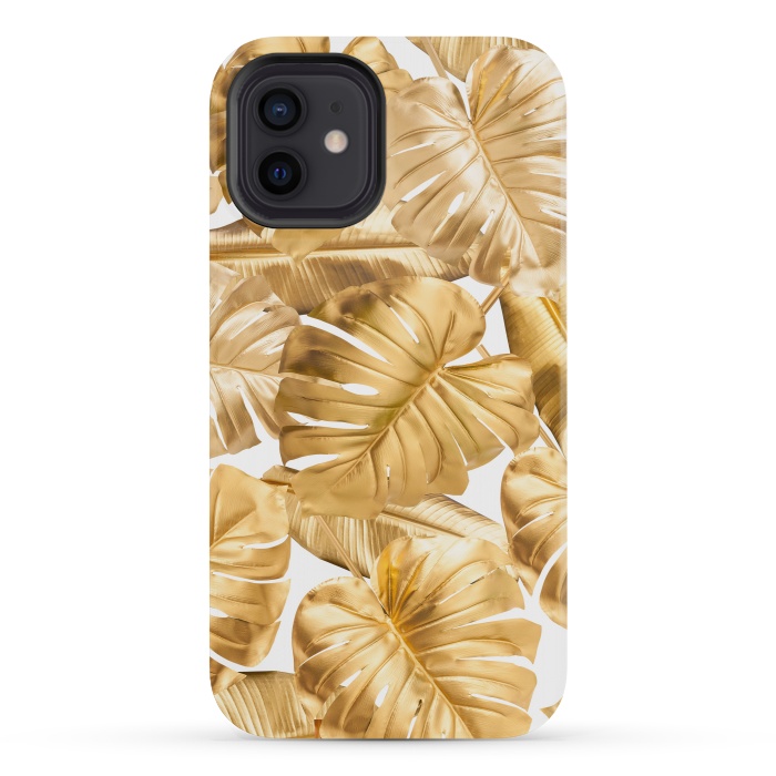iPhone 12 mini StrongFit Gold Metal Foil Monstera Leaves Pattern by  Utart